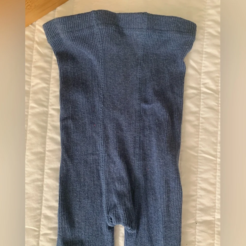 NWOT Tights Girls Size 7 - 10 Blue Ribbed Cotton Stretchy Comfy Warm
